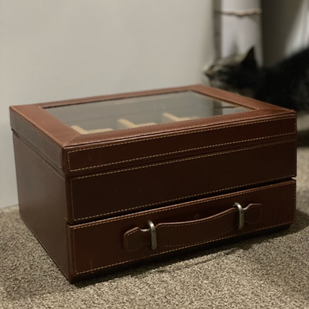 Fossil 6 piece tan leather watch box